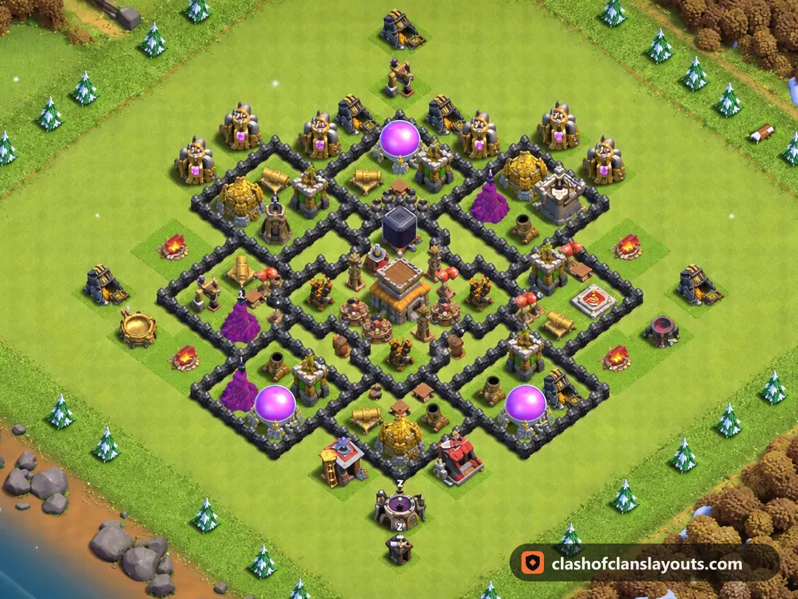 Base Hybride TH8 284 : plan de base hybride HDV 8 Clash of Clans, image complète de la base