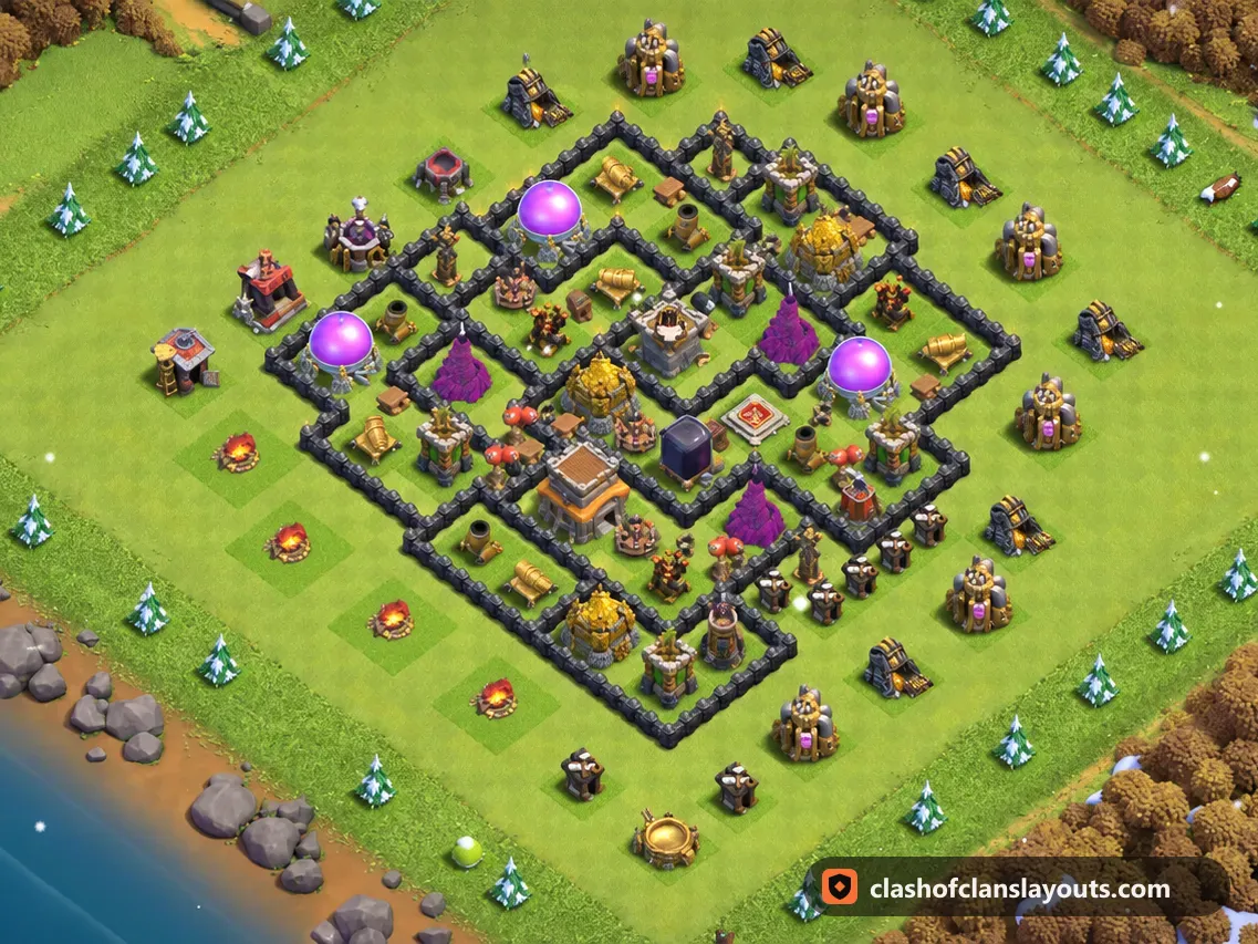 Base Híbrida TH8 291: layout de base híbrida de Clash of Clans para Centro de Vila 8, imagem completa da base
