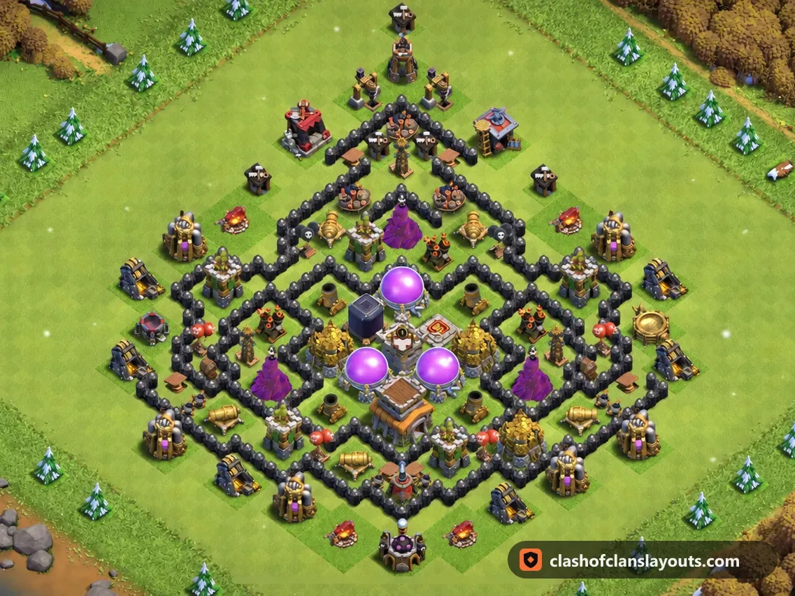 TH8 ハイブリッド配置 294：Clash of Clans タウンホール8のハイブリッド配置、ベース全体の画像