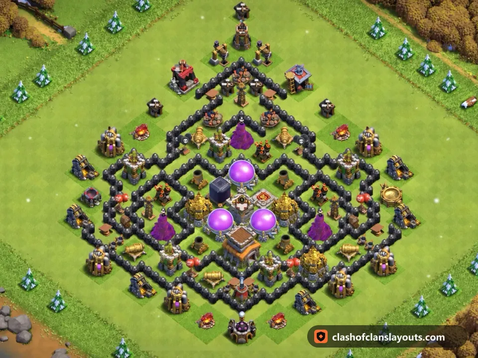 TH8 Hybrid Base Layout 294: Clash of Clans Town Hall 8 hybrid base layout, full base picture