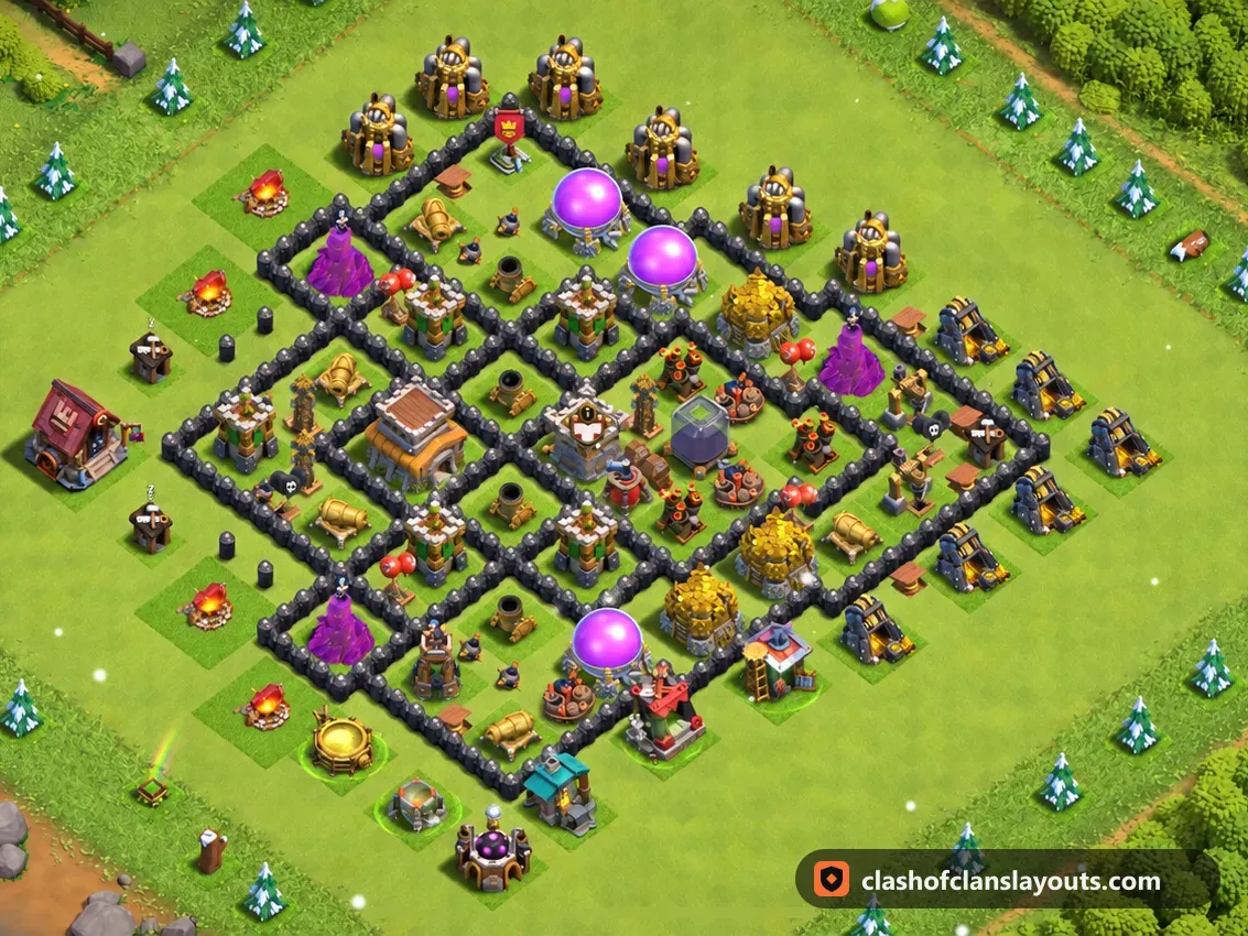 TH8 Trophy Base Layout 278: Clash of Clans Town Hall 8 trophy base layout, full base picture