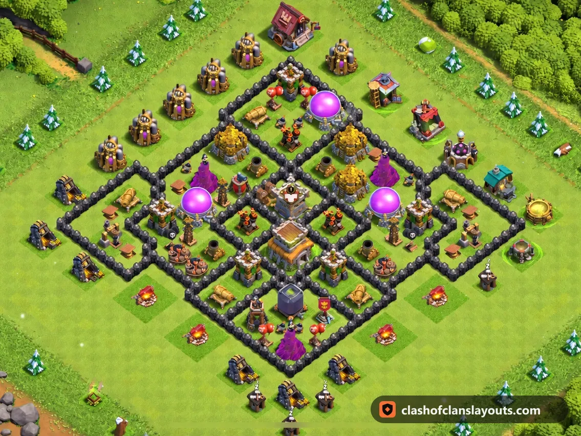 TH8 Trophy Base Layout 279: Clash of Clans Town Hall 8 trophy base layout, full base picture