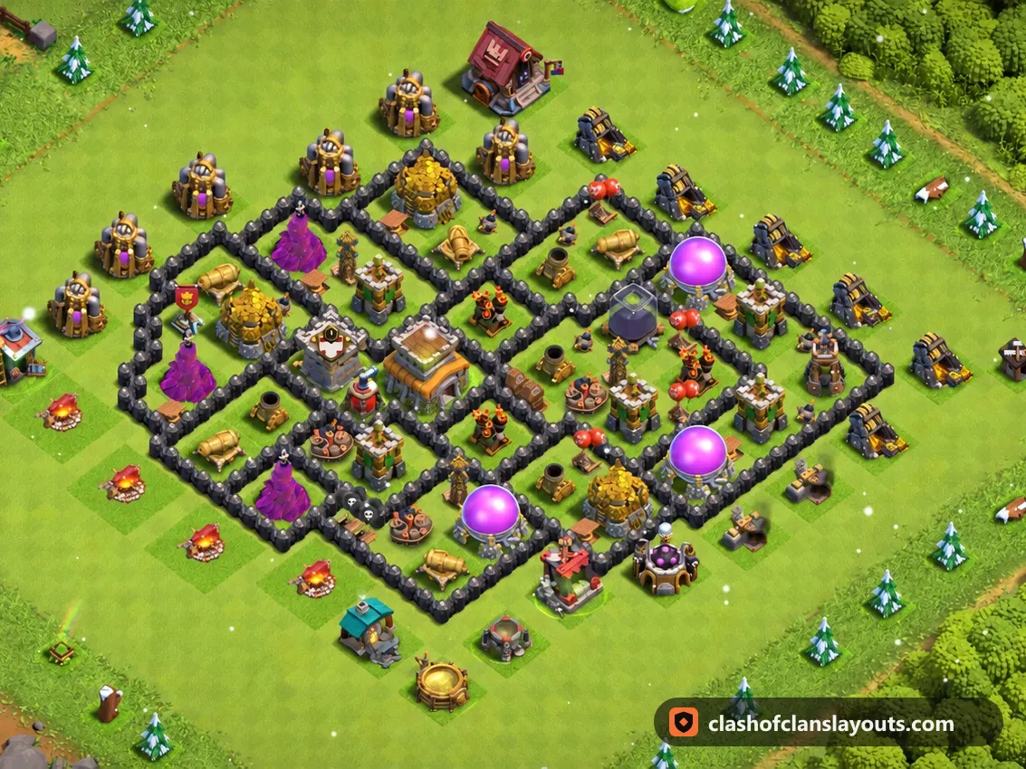 TH8 Trophy Base Layout 281: Clash of Clans Town Hall 8 trophy base layout, full base picture