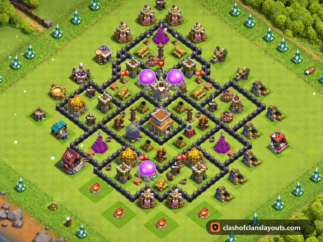 TH8 Trophy Base Layout 282: Clash of Clans Town Hall 8 trophy base layout, full base picture