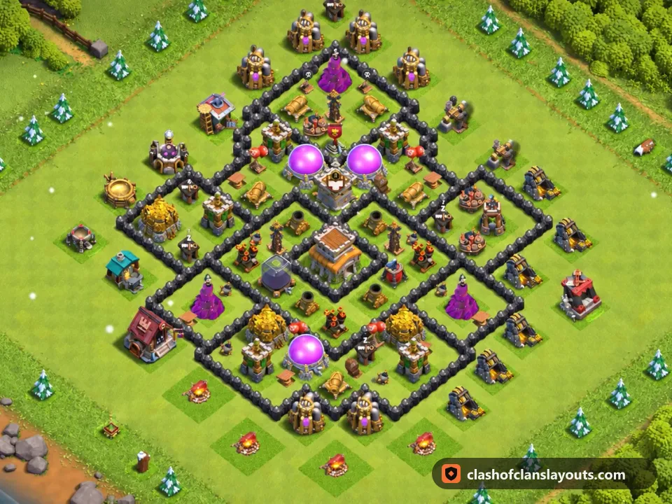 TH8 Trophy Base Layout 282: Clash of Clans Town Hall 8 trophy base layout, full base picture