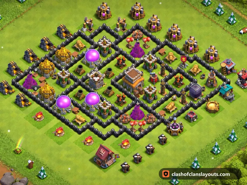 TH8 Trophy Base Layout 284: Clash of Clans Town Hall 8 trophy base layout, full base picture