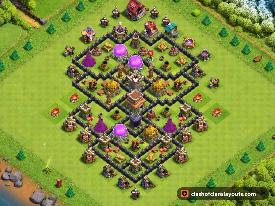 TH8 Trophy Base Layout 286: Clash of Clans Town Hall 8 trophy base layout, full base picture