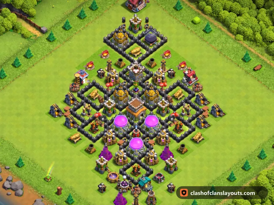TH8 Trophy Base Layout 292: Clash of Clans Town Hall 8 trophy base layout, full base picture