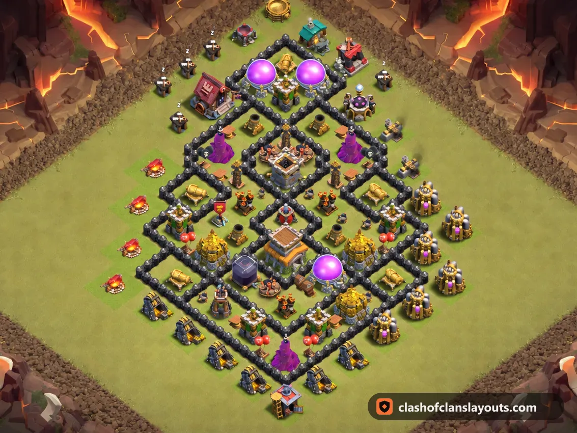 TH8 War Base Layout 137: Clash of Clans Town Hall 8 war base layout, full base picture