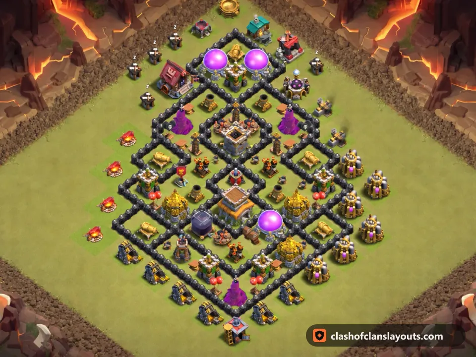 TH8 War Base Layout 137: Clash of Clans Town Hall 8 war base layout, full base picture