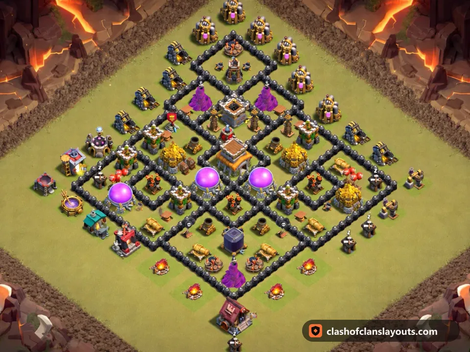 TH8 War Base Layout 138: Clash of Clans Town Hall 8 war base layout, full base picture