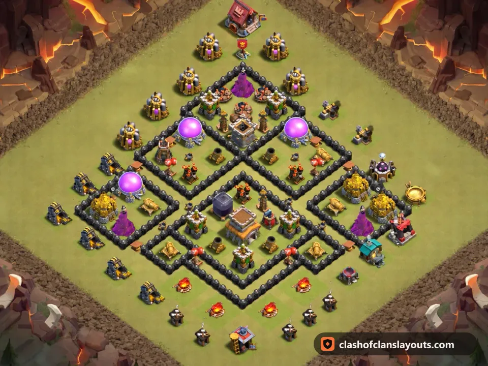 TH8 War Base Layout 139: Clash of Clans Town Hall 8 war base layout, full base picture
