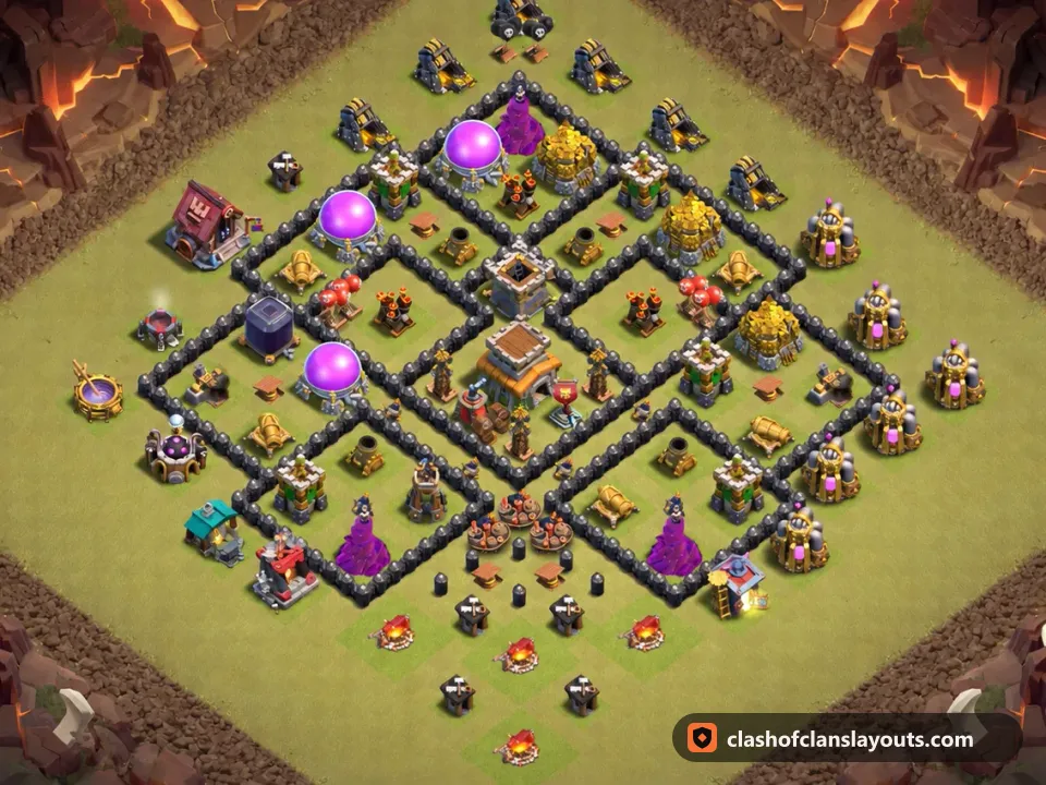 TH8 War Base Layout 140: Clash of Clans Town Hall 8 war base layout, full base picture