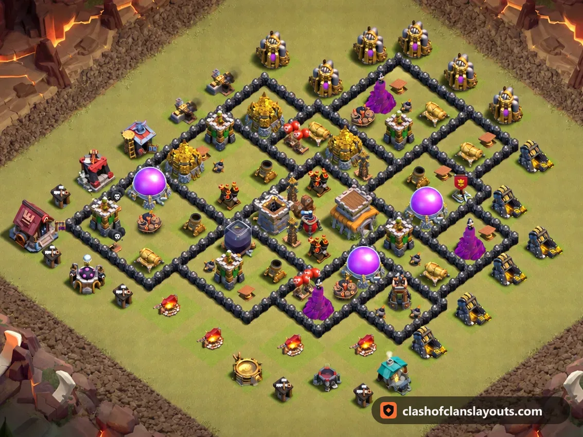 TH8 War Base Layout 141: Clash of Clans Town Hall 8 war base layout, full base picture