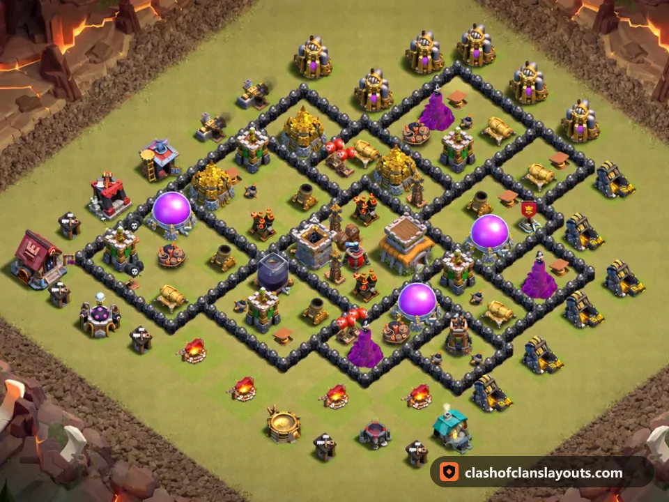 TH8 War Base Layout 141: Clash of Clans Town Hall 8 war base layout, full base picture