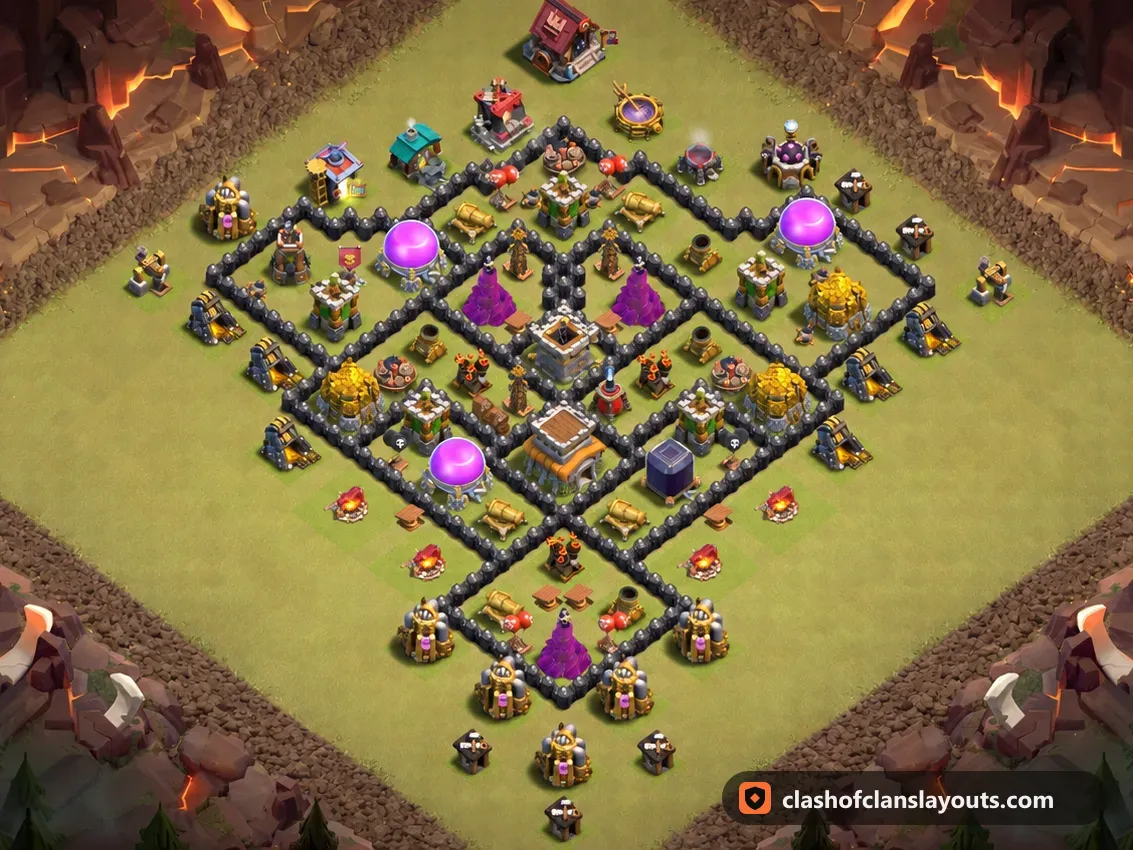 TH8 War Base Layout 146: Clash of Clans Town Hall 8 war base layout, full base picture