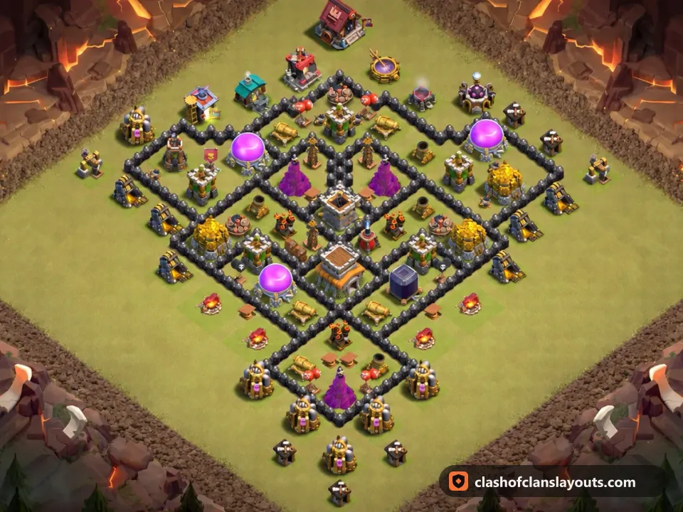 TH8 War Base Layout 146: Clash of Clans Town Hall 8 war base layout, full base picture