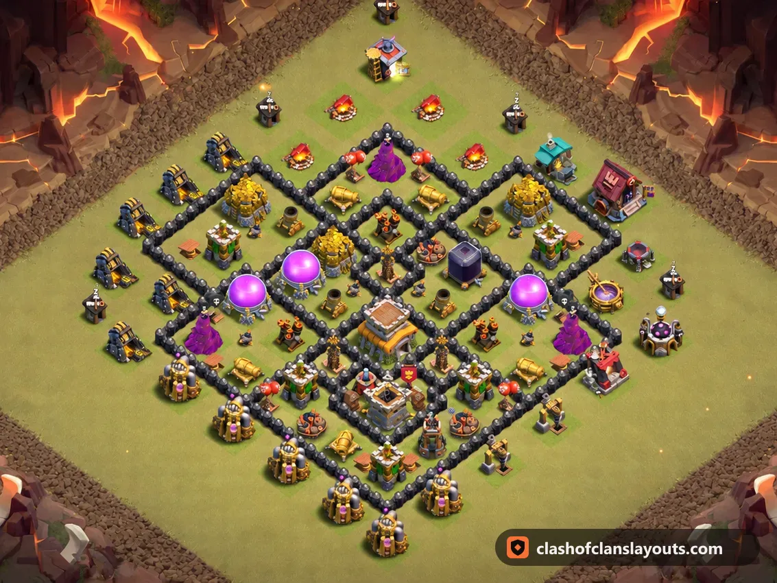 TH8 War Base Layout 148: Clash of Clans Town Hall 8 war base layout, full base picture