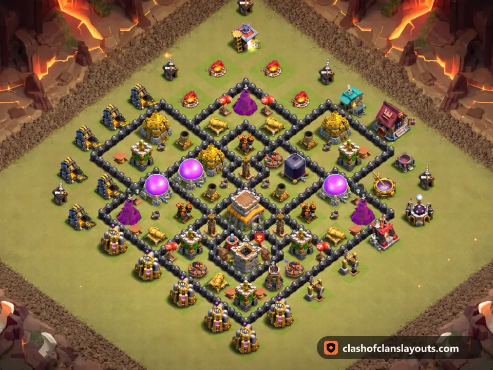 TH8 War Base Layout 148: Clash of Clans Town Hall 8 war base layout, full base picture