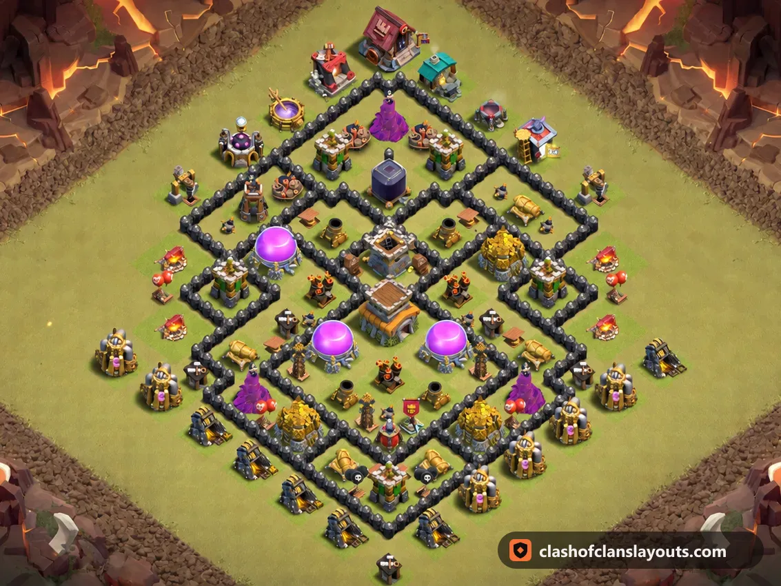 TH8 War Base Layout 149: Clash of Clans Town Hall 8 war base layout, full base picture