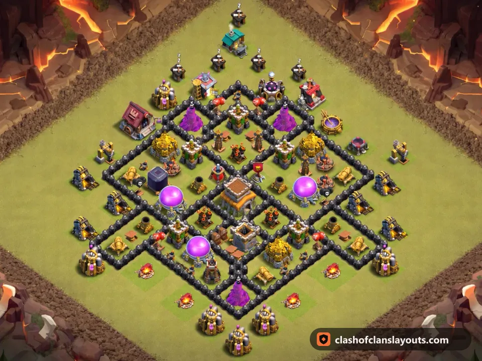 TH8 War Base Layout 150: Clash of Clans Town Hall 8 war base layout, full base picture