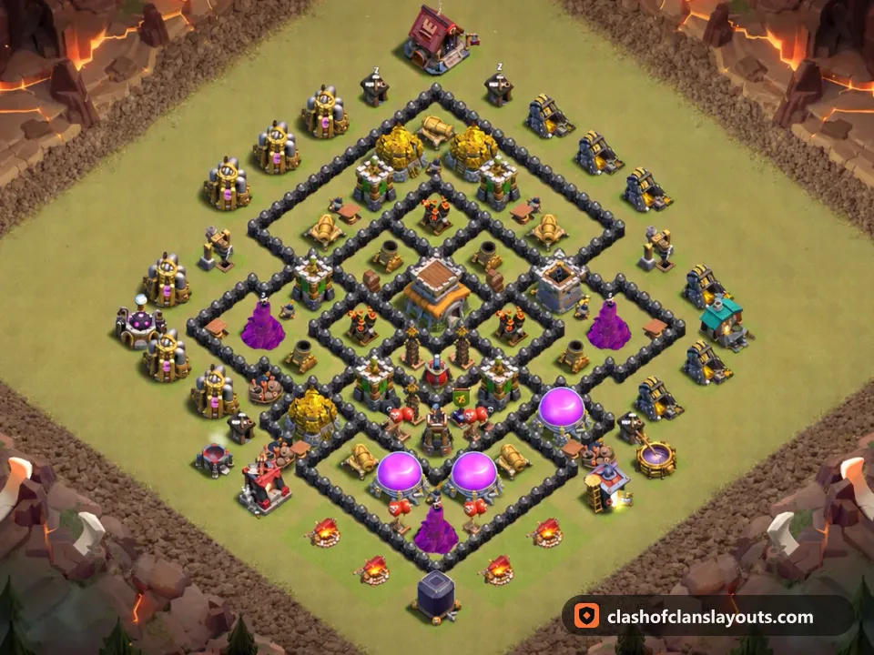 TH8 War Base Layout 151: Clash of Clans Town Hall 8 war base layout, full base picture