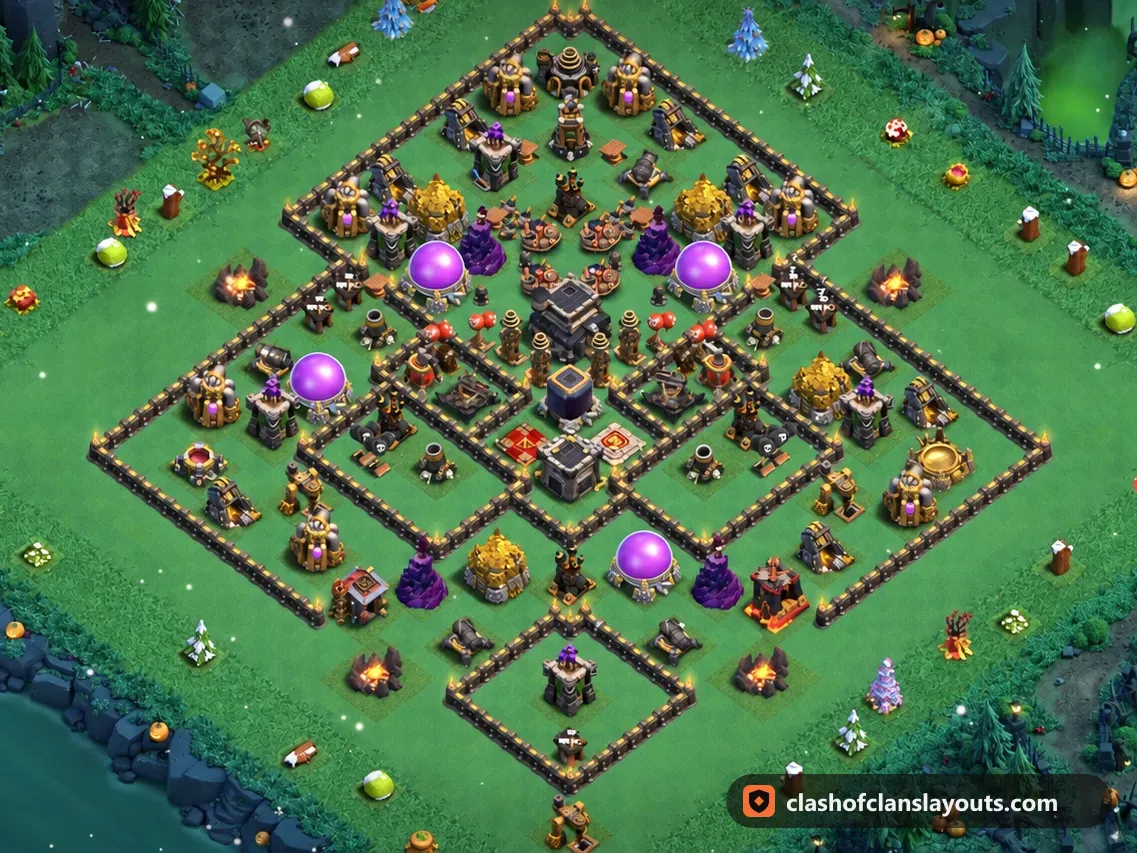 TH9 Farm Base Layout 259: Clash of Clans Town Hall 9 farm base layout, full base picture