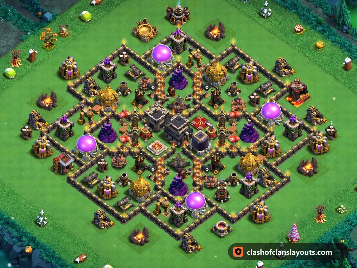 TH9 Farm Base Layout 260: Clash of Clans Town Hall 9 farm base layout, full base picture