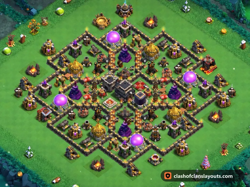 TH9 Farm Base Layout 260: Clash of Clans Town Hall 9 farm base layout, full base picture