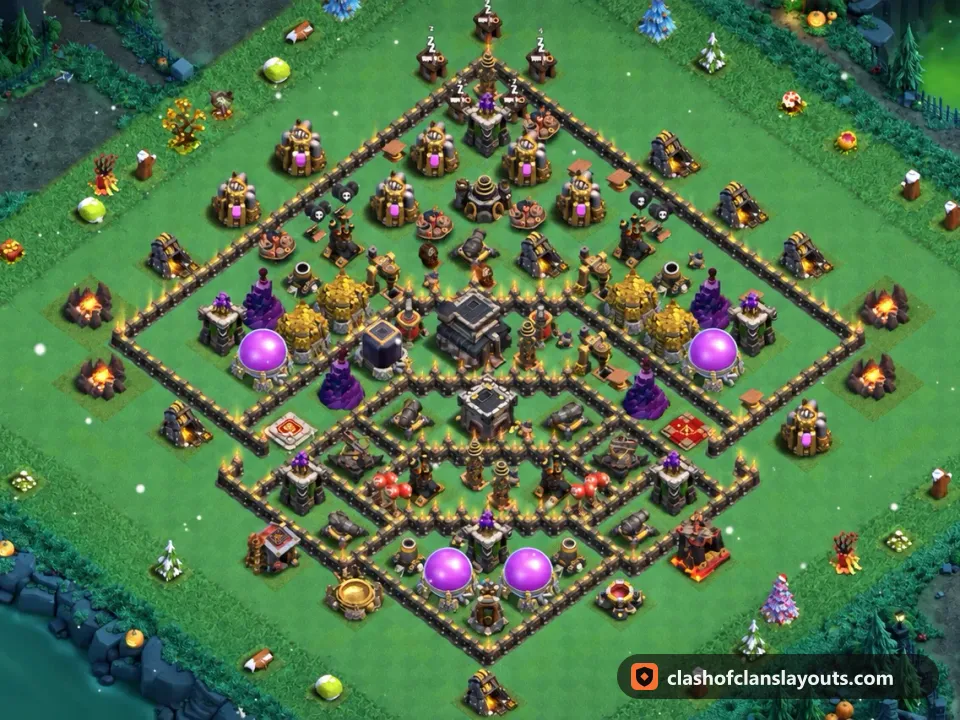 TH9 Farm Base Layout 261: Clash of Clans Town Hall 9 farm base layout, full base picture
