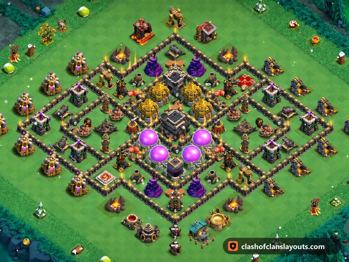 TH9 Farm Base Layout 262: Clash of Clans Town Hall 9 farm base layout, full base picture