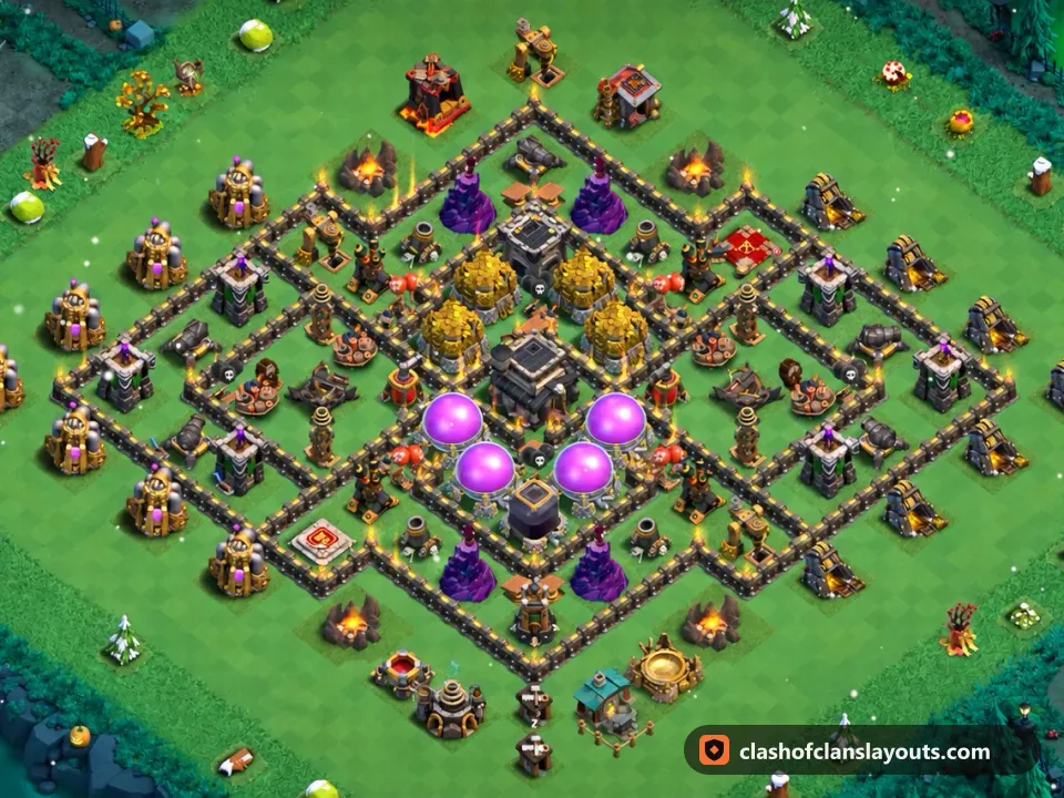 TH9 Farm Base Layout 262: Clash of Clans Town Hall 9 farm base layout, full base picture