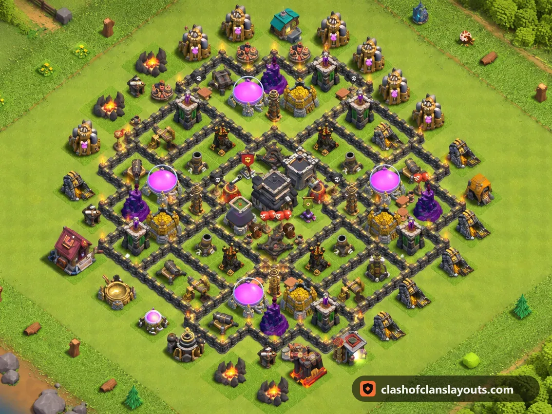 TH9 Farm Base Layout 267: Clash of Clans Town Hall 9 farm base layout, full base picture