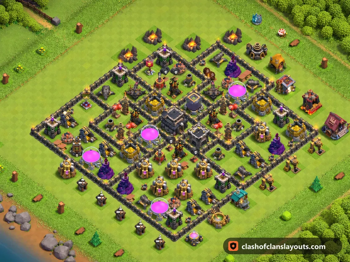 Base de Farm TH9 268 : plan de base de farm HDV 9 Clash of Clans, image complète de la base