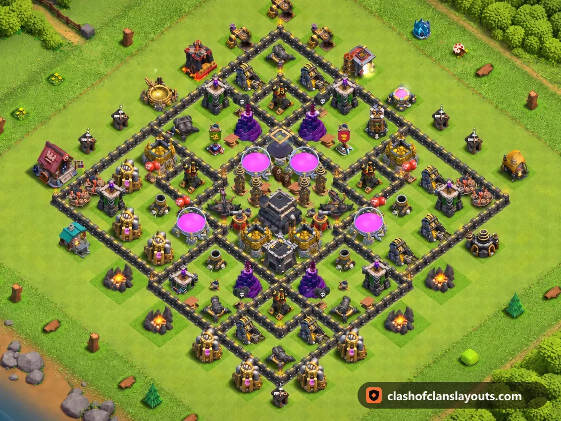Base de Farm TH9 269 : plan de base de farm HDV 9 Clash of Clans, image complète de la base