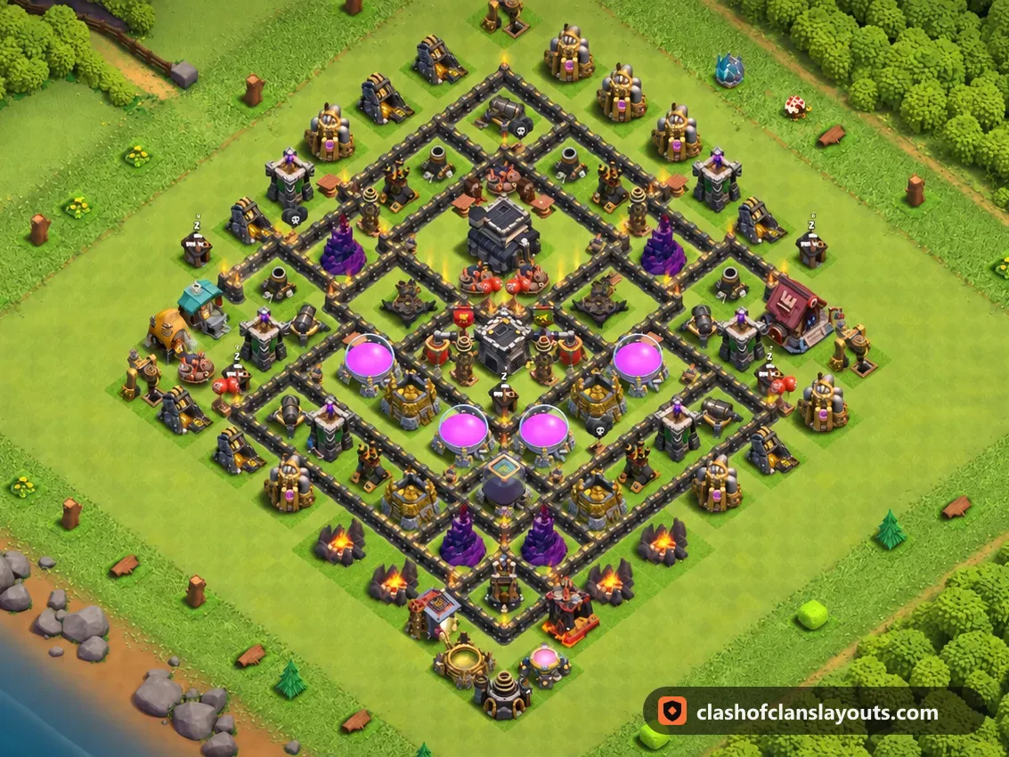 Farmbase TH9 272: Clash of Clans Farmbase für Rathaus 9, komplettes Bild der Base