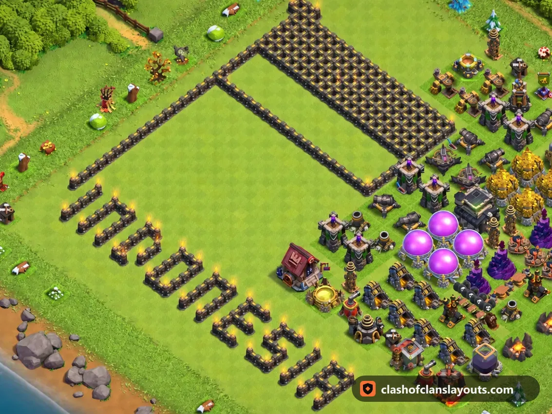 Spaßbase TH9 17: Clash of Clans Spaßbase für Rathaus 9, komplettes Bild der Base