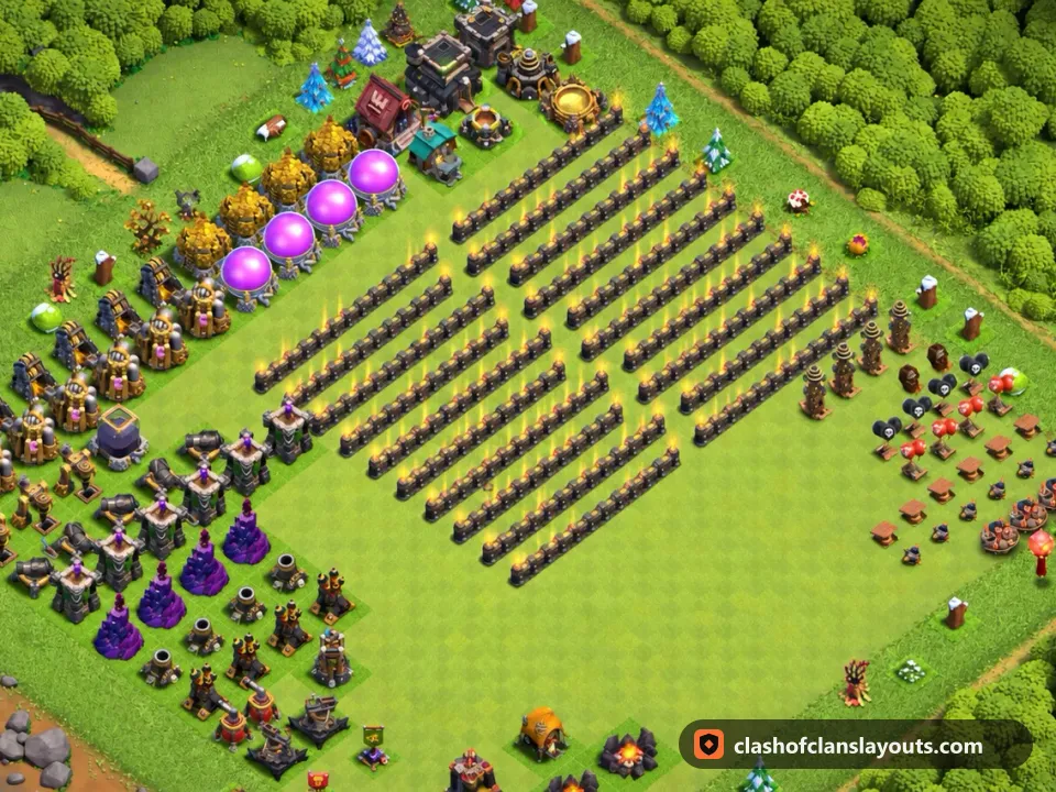 TH9 Funny Base Layout 18: Clash of Clans Town Hall 9 fun base layout, full base picture