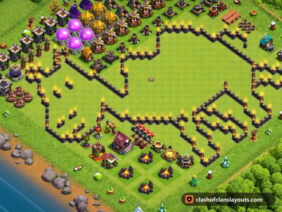 TH9 Funny Base Layout 19: Clash of Clans Town Hall 9 fun base layout, full base picture