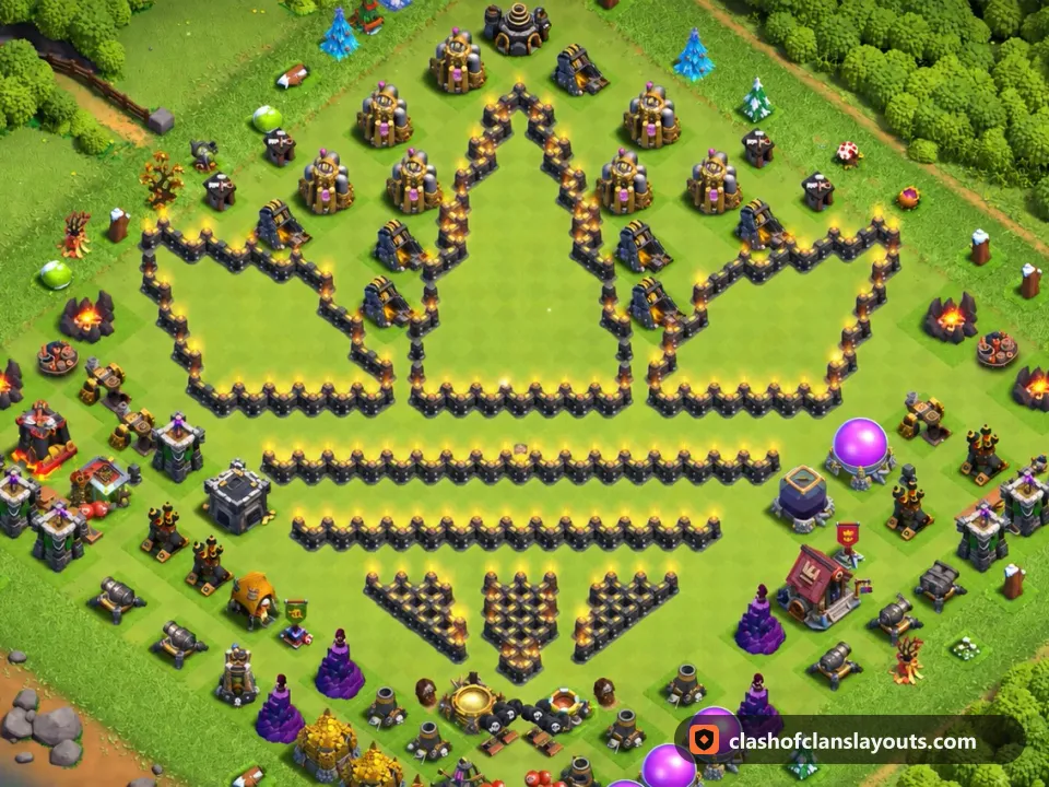TH9 Funny Base Layout 22: Clash of Clans Town Hall 9 fun base layout, full base picture