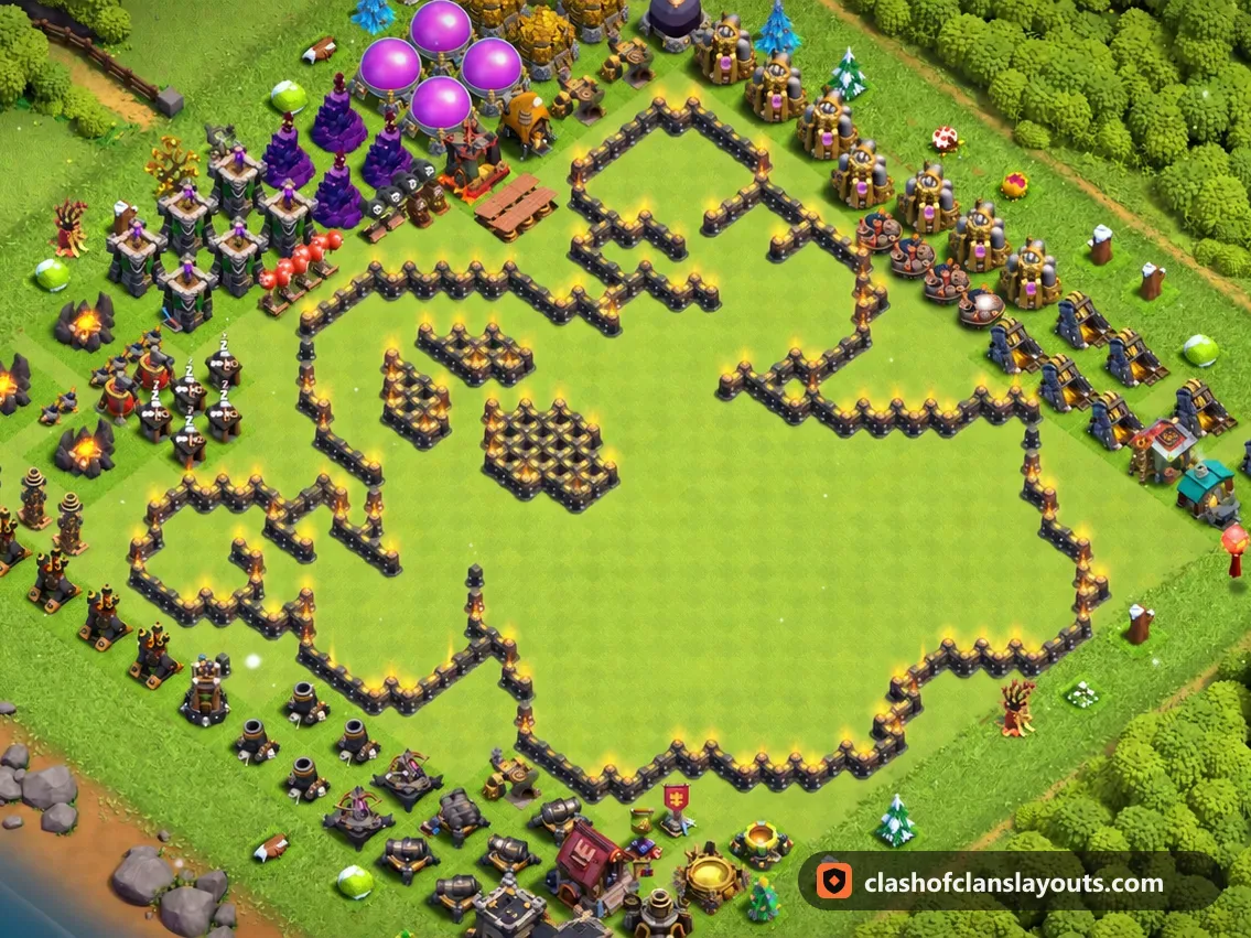 Spaßbase TH9 24: Clash of Clans Spaßbase für Rathaus 9, komplettes Bild der Base
