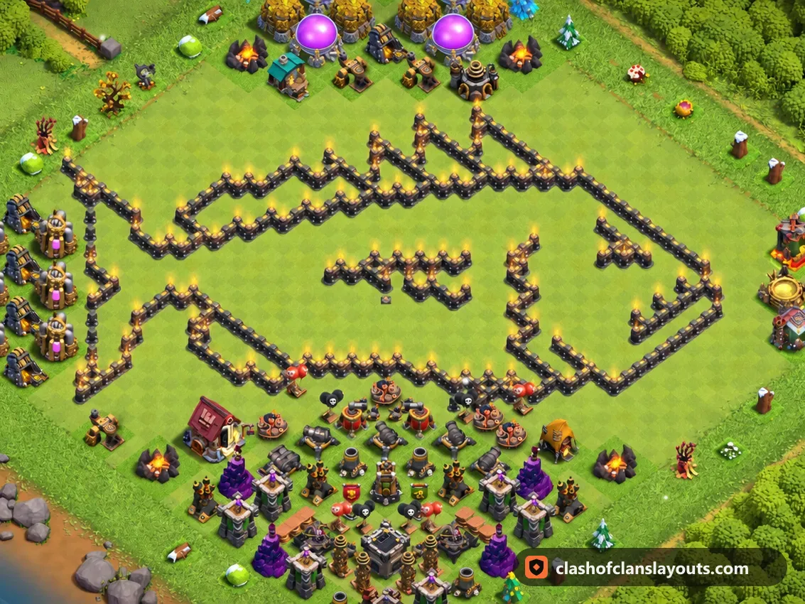 Spaßbase TH9 26: Clash of Clans Spaßbase für Rathaus 9, komplettes Bild der Base