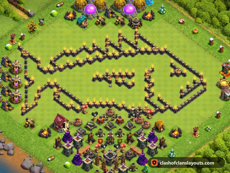 TH9 Funny Base Layout 26: Clash of Clans Town Hall 9 fun base layout, full base picture