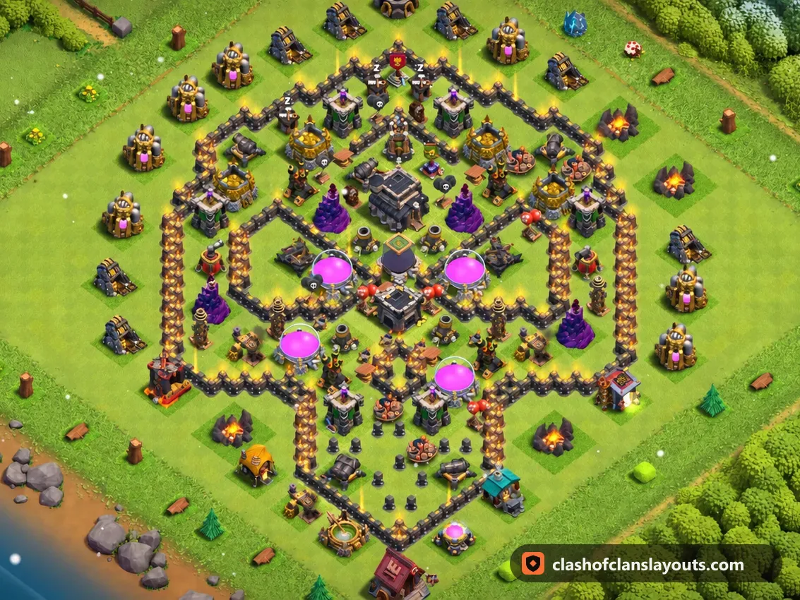 TH9 ネタ配置 27：Clash of Clans タウンホール9のネタ配置、ベース全体の画像