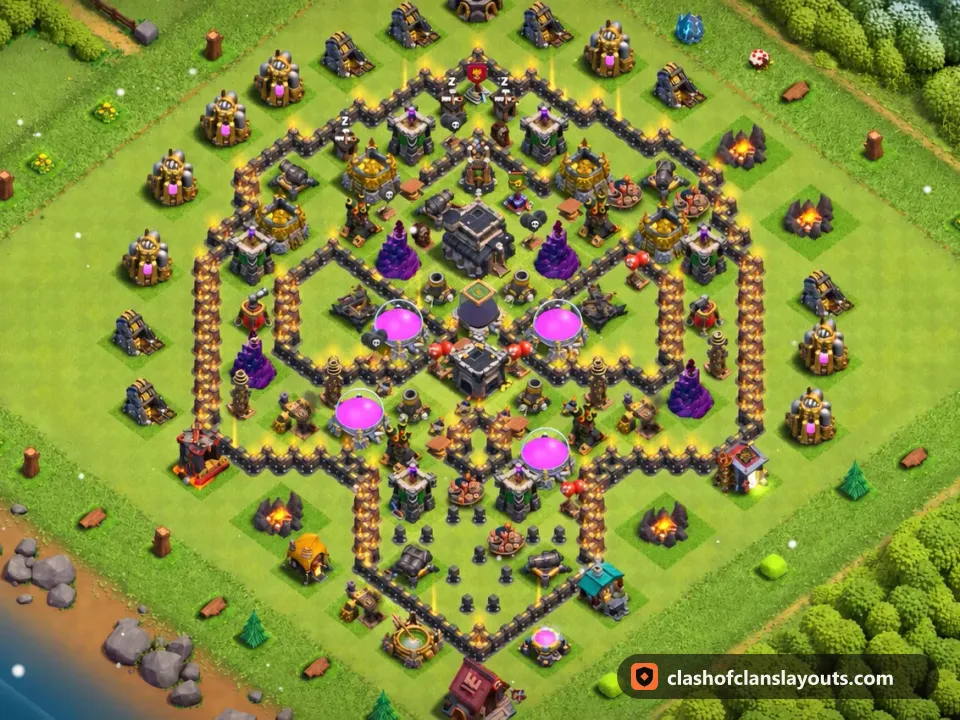 TH9 Funny Base Layout 27: Clash of Clans Town Hall 9 fun base layout, full base picture