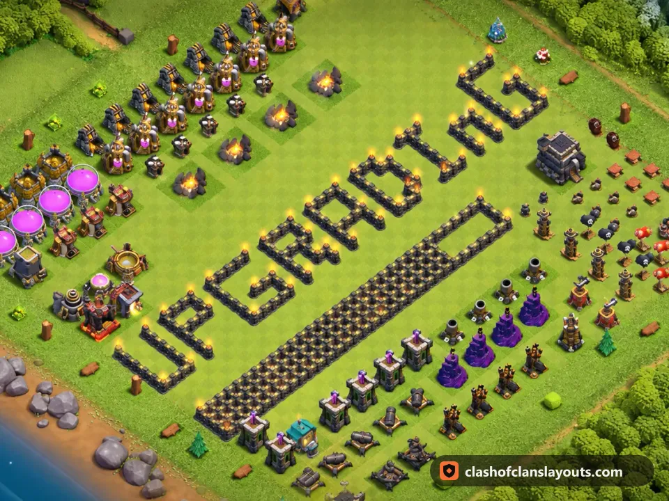 TH9 Funny Base Layout 28: Clash of Clans Town Hall 9 fun base layout, full base picture