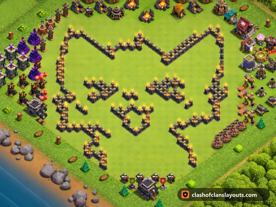 TH9 Funny Base Layout 30: Clash of Clans Town Hall 9 fun base layout, full base picture