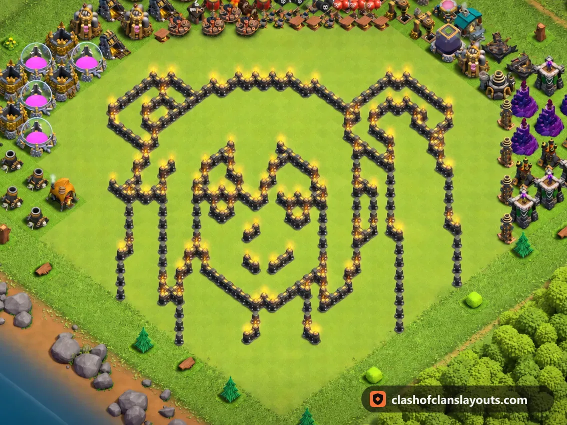 Spaßbase TH9 31: Clash of Clans Spaßbase für Rathaus 9, komplettes Bild der Base
