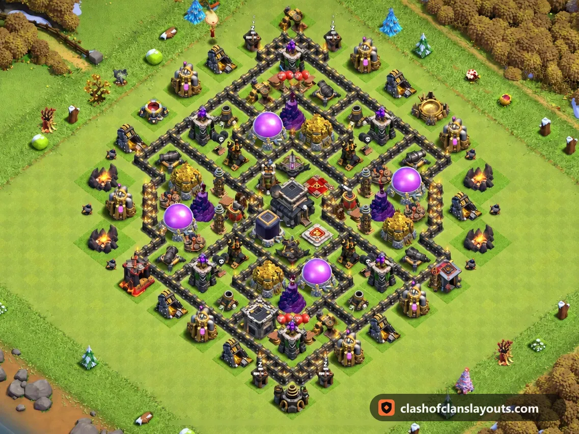 Base Hybrid TH9 234: layout base Hybrid Clash of Clans Town Hall 9, gambar base lengkap