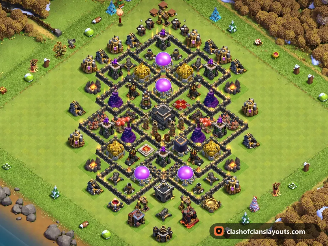 TH9 ハイブリッド配置 239：Clash of Clans タウンホール9のハイブリッド配置、ベース全体の画像